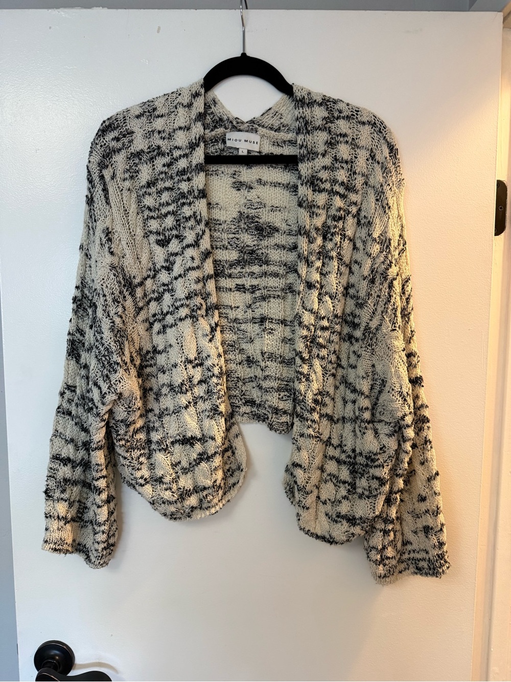 MINKPINK Cream and Black Marled Open-Front Cardigan
